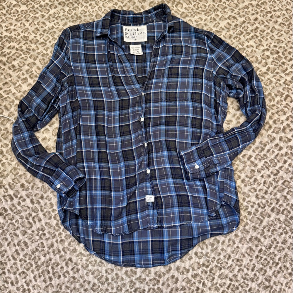 Frank & Eileen Navy and White Plaid Shirt